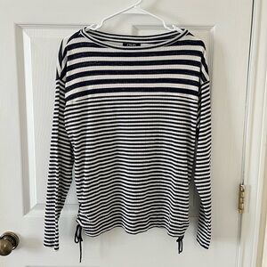 Chaps Black and White Striped Long Sleeve Top